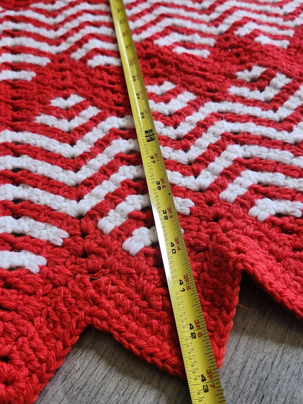 Vintage Handmade Crochet Blanket Red White Afghan Throw 64x43 Fringe Retro